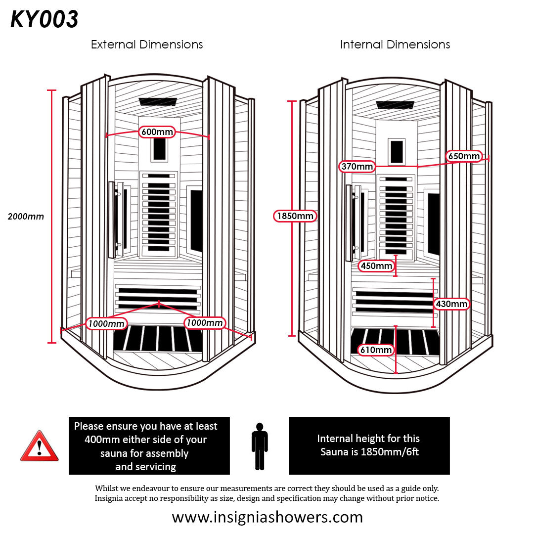 Insignia - KY003 - Infrared Sauna - 1000mm x 1000mm - Your Fitness Hub