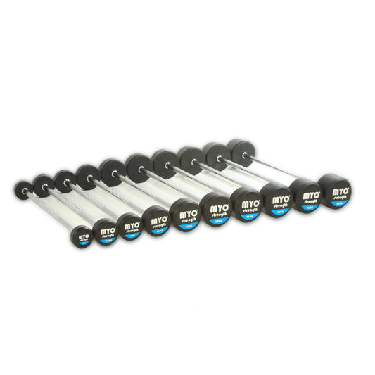 MYO Strength Straight Rubber Barbell with PU End Caps