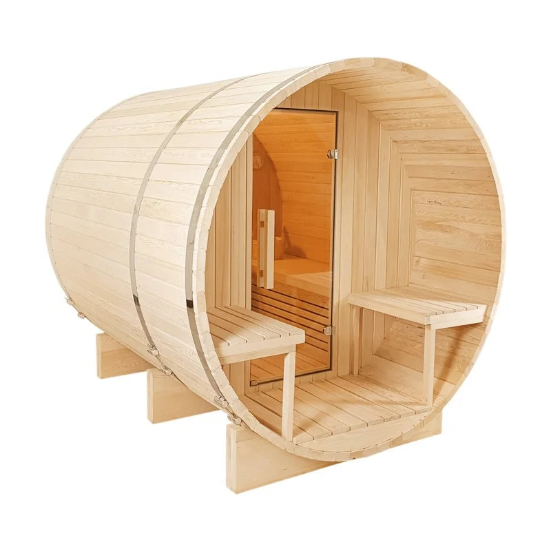 CenturaHeat - 4-6 Person Outdoor Hemlock Wood Barrel Sauna