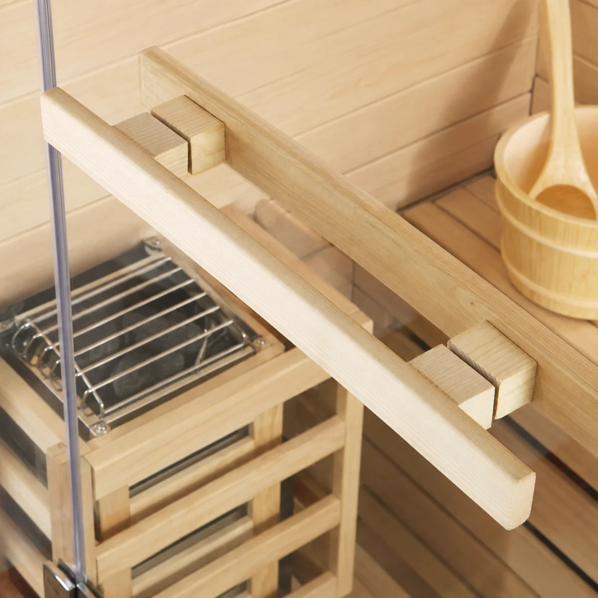 CenturaHeat - 2 Person Canadian Hemlock Indoor Sauna with Glass Side Wall and 3kW Harvia Heater
