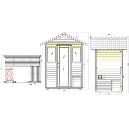 CenturaHeat - 3 Person Traditional Outdoor Sauna Room - HEAT-HS5001