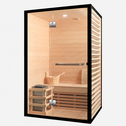CenturaHeat 2 Person Canadian Hemlock Indoor Sauna with Glass Side Wall and 3kW Harvia Heater - Your Fitness Hub