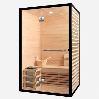 CenturaHeat - 2 Person Canadian Hemlock Indoor Sauna with Glass Side Wall and 3kW Harvia Heater