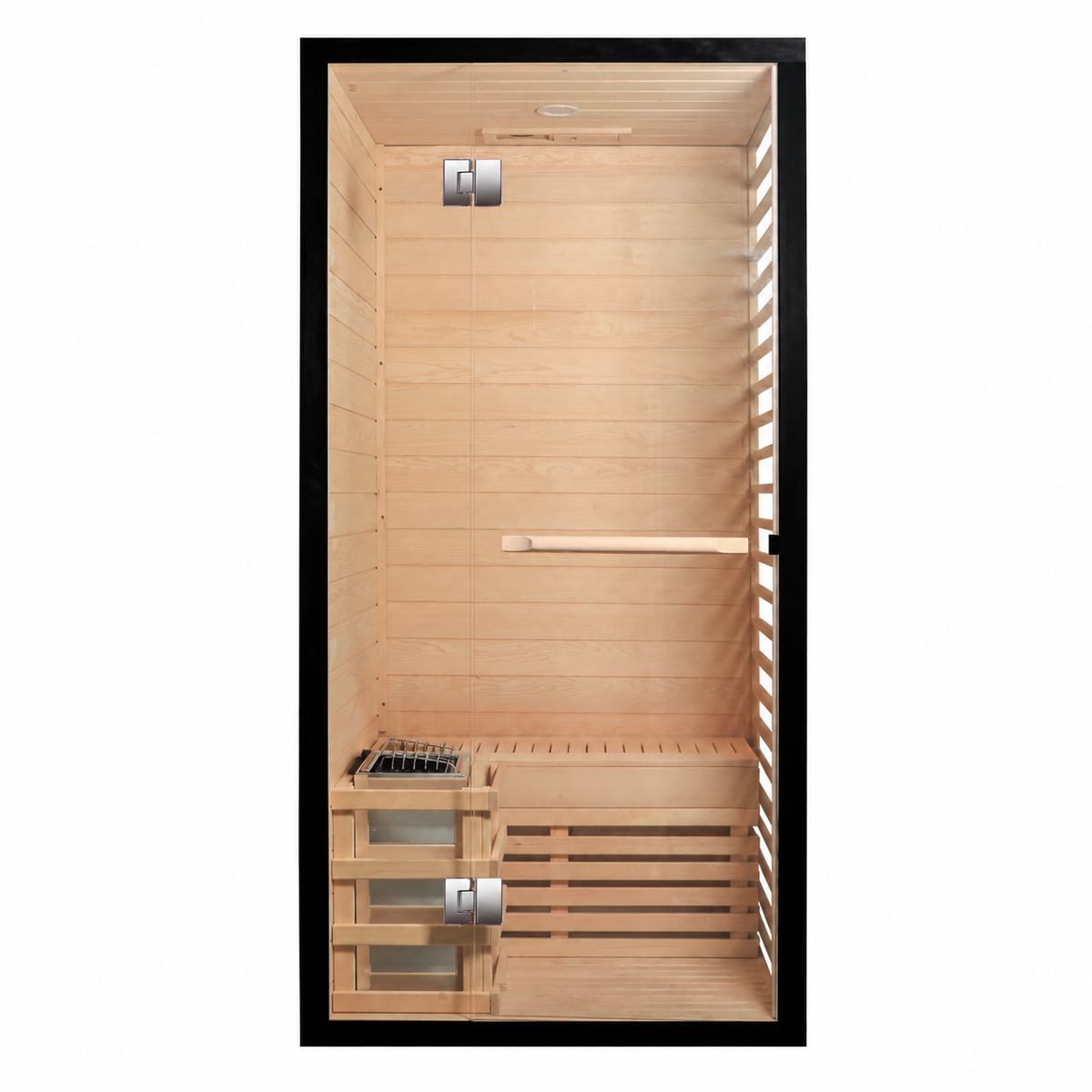CenturaHeat 2 Person Canadian Hemlock Indoor Sauna with Glass Side Wall and 3kW Harvia Heater - Your Fitness Hub