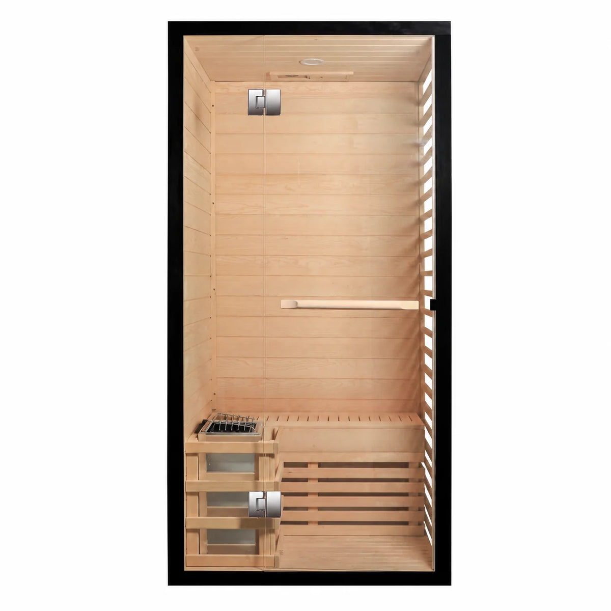 CenturaHeat - 2 Person Canadian Hemlock Indoor Sauna with Glass Side Wall and 3kW Harvia Heater