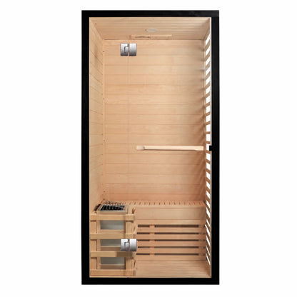 CenturaHeat - 2 Person Canadian Hemlock Indoor Sauna with Glass Side Wall and 3kW Harvia Heater