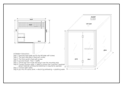 CenturaHeat - 2 Person Canadian Hemlock Indoor Sauna with Glass Side Wall and 3kW Harvia Heater