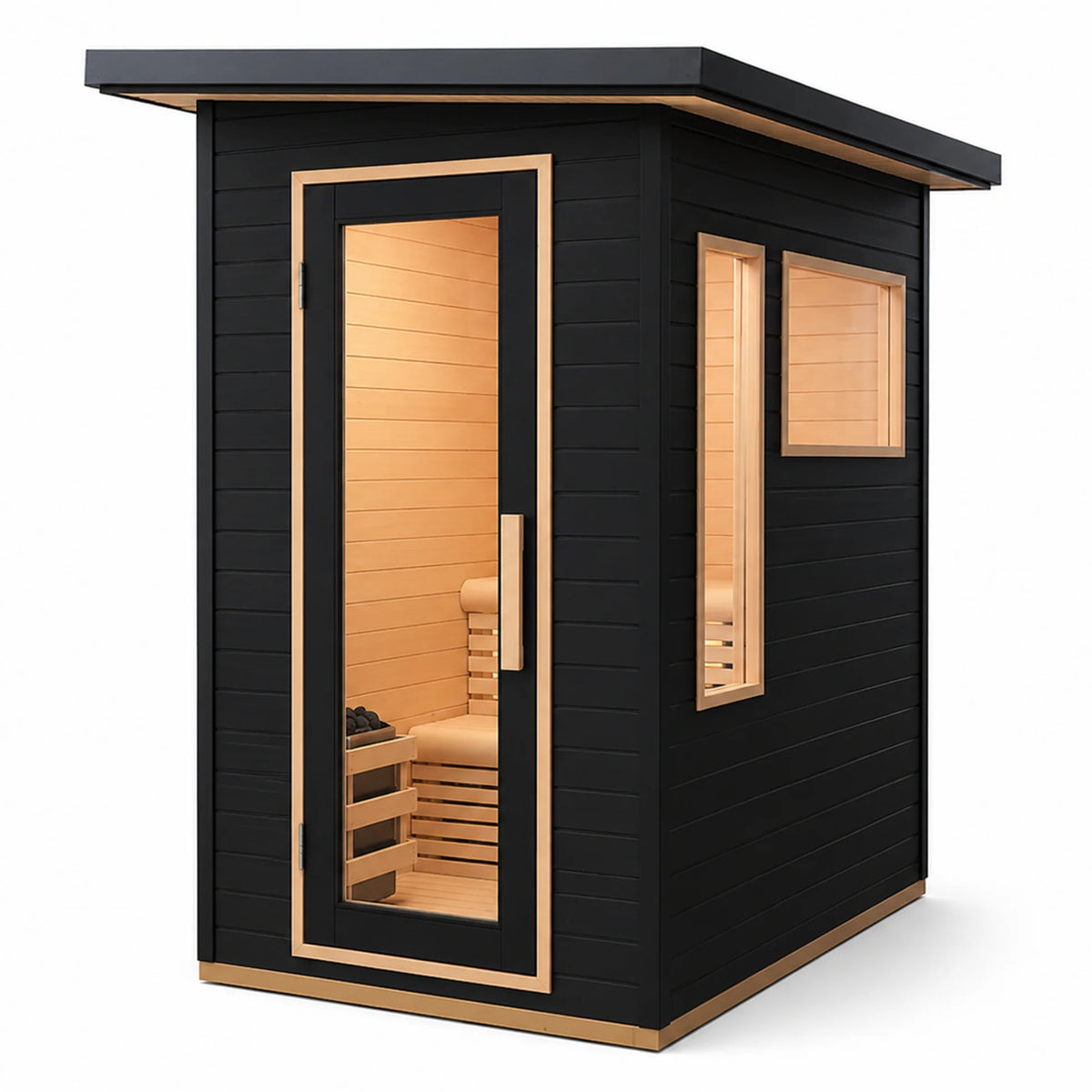 CenturaHeat - 2 Person Black-Finished Hemlock Outdoor Sauna with 6kW Harvia Heater