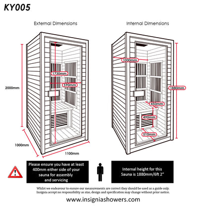 Insignia - KY005 - Infrared Sauna - 1100mm x 1000mm - Your Fitness Hub