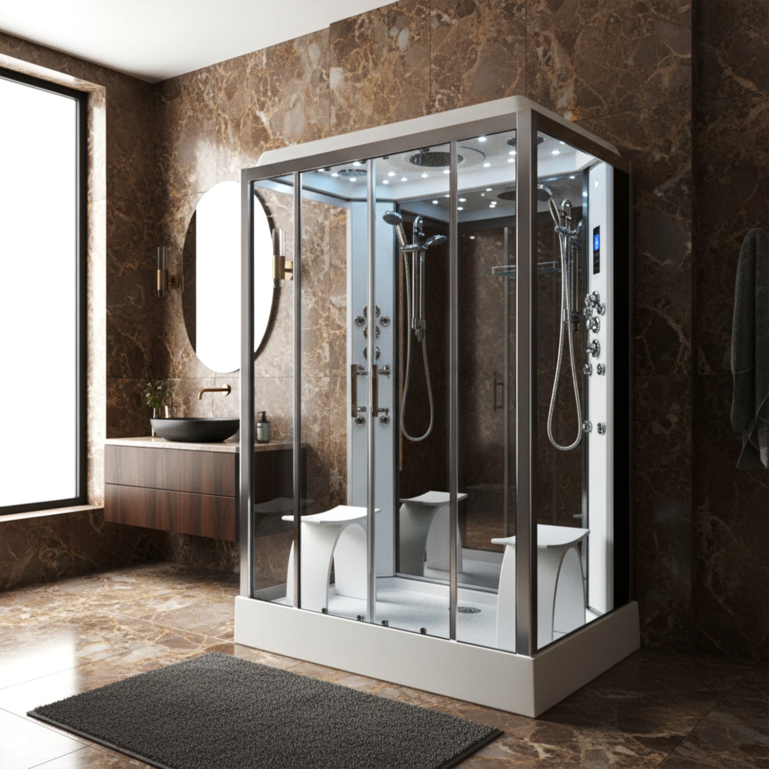 Insignia - Platinum Twin Steam Shower 1400x900mm - Chrome Frame-Mirror - Your Fitness Hub