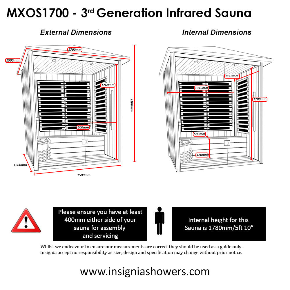 Insignia - MXOS1700 3rd Generation - Outdoor Sauna 1700mm x 1500mm Hybrid