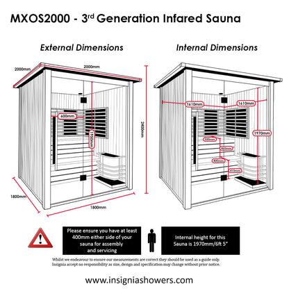 Insignia - MXOS2000 3rd Generation - Outdoor Sauna 2000mm x 2000mm Hybrid - Your Fitness Hub