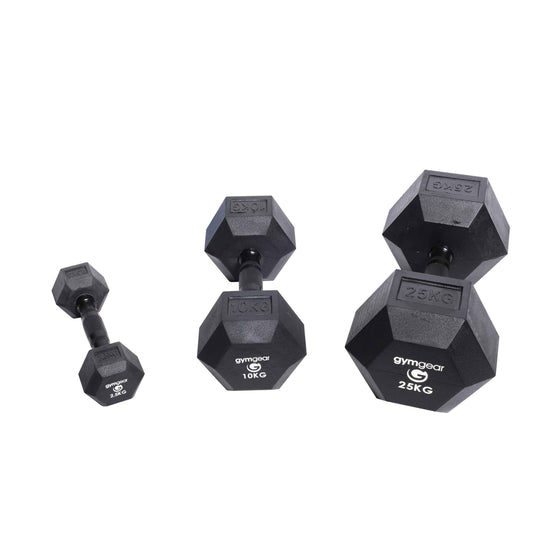 Gym Gear - Rubber Hex Dumbbells Set (Black Handles)