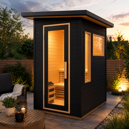 CenturaHeat 2 Person Black-Finished Hemlock Outdoor Sauna with 6kW Harvia Heater - Your Fitness Hub
