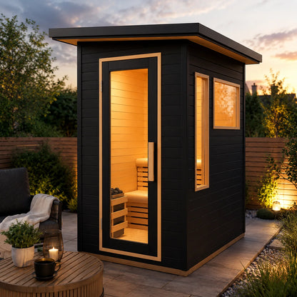 CenturaHeat - 2 Person Black-Finished Hemlock Outdoor Sauna with 6kW Harvia Heater