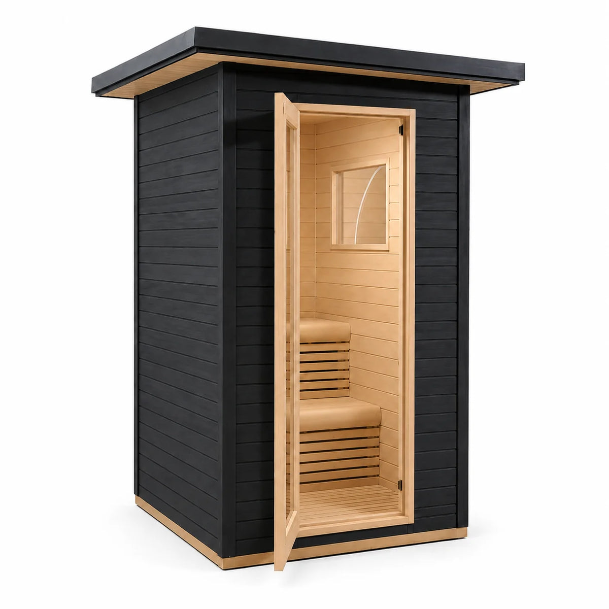CenturaHeat - 2 Person Black-Finished Hemlock Outdoor Sauna with 6kW Harvia Heater