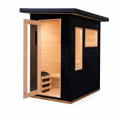 CenturaHeat - 2 Person Black-Finished Hemlock Outdoor Sauna with 6kW Harvia Heater