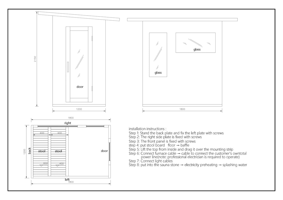 CenturaHeat - 2 Person Black-Finished Hemlock Outdoor Sauna with 6kW Harvia Heater
