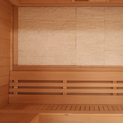 CenturaHeat 4 Person Canadian Hemlock Indoor Sauna with Stone Back Wall and 6kW Harvia Heater - Your Fitness Hub