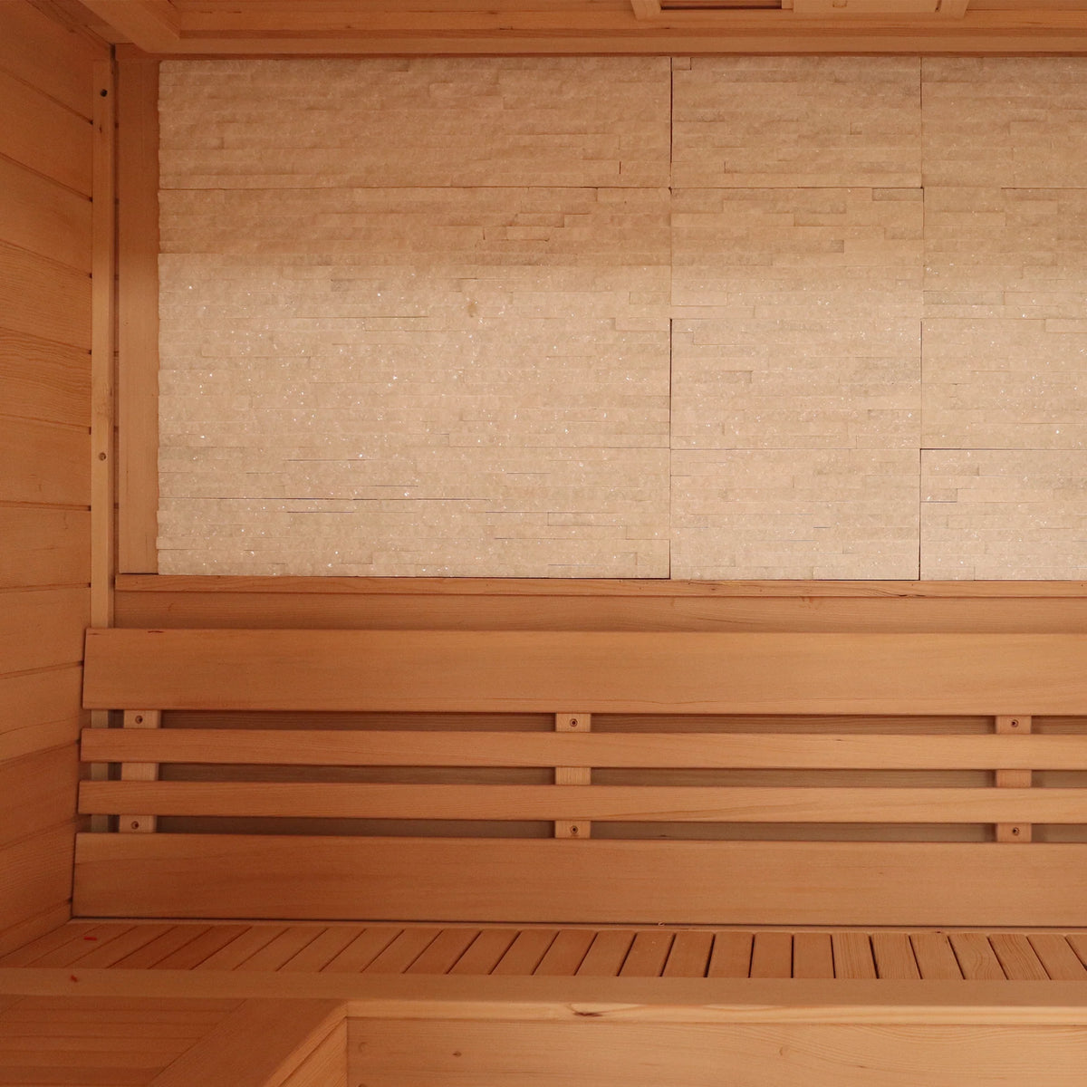 CenturaHeat - 4 Person Canadian Hemlock Indoor Sauna with Stone Back Wall and 6kW Harvia Heater