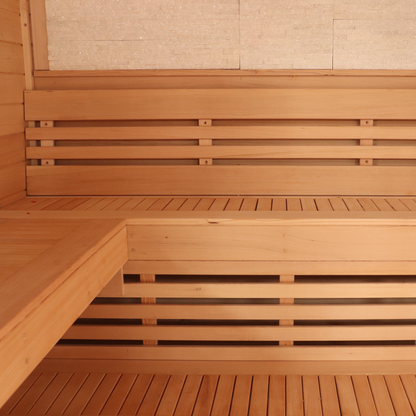 CenturaHeat 4 Person Canadian Hemlock Indoor Sauna with Stone Back Wall and 6kW Harvia Heater - Your Fitness Hub