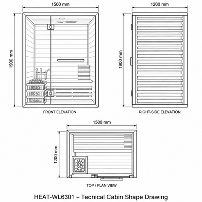CenturaHeat 2 Person Canadian Hemlock Indoor Sauna with Glass Side Wall and 3kW Harvia Heater - Your Fitness Hub