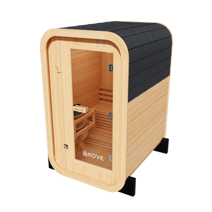 KOVE Compact Cube Sauna 1-2 Person Outdoor Sauna – Premium Spruce Wood, 4.5kW Harvia Heater, Modern Cube Design