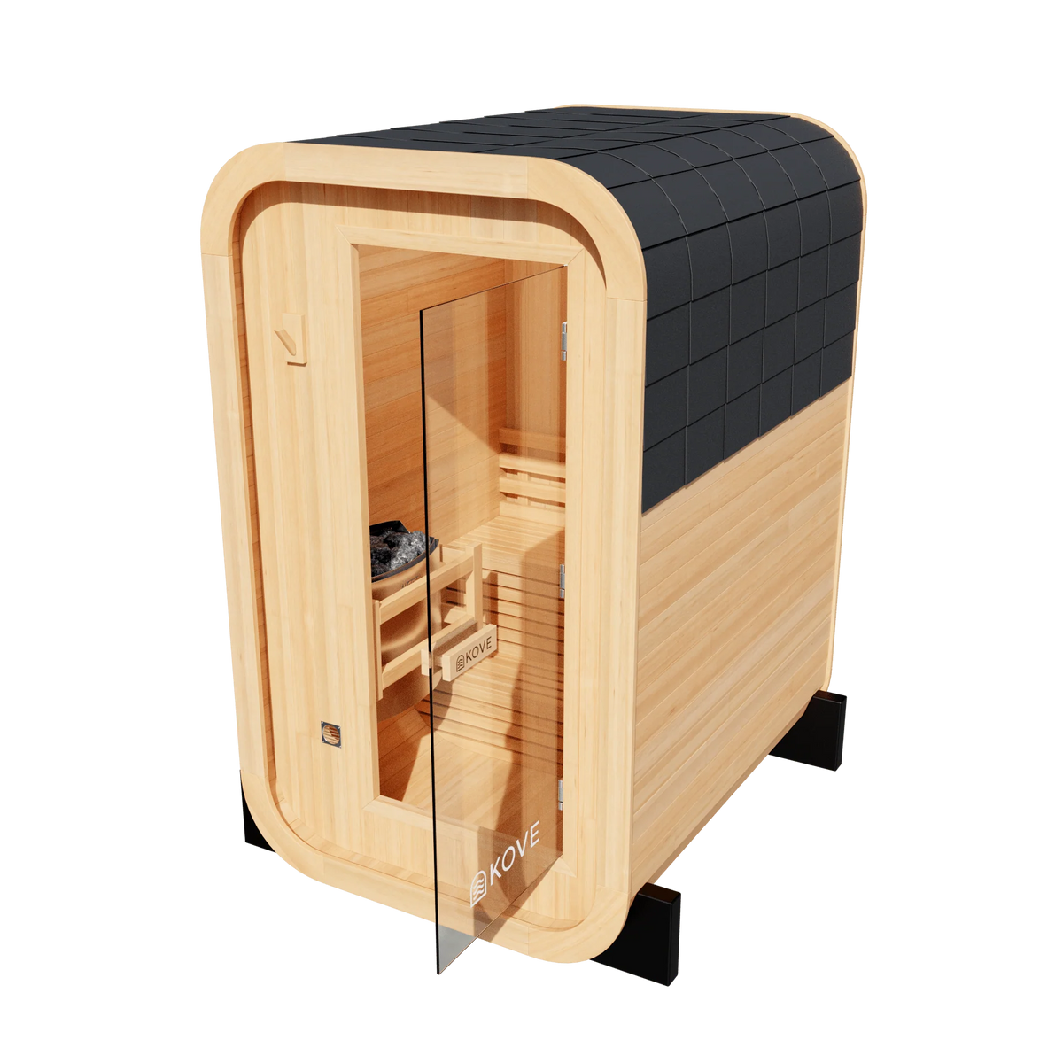 KOVE Compact Cube Sauna 1-2 Person Outdoor Sauna – Premium Spruce Wood, 4.5kW Harvia Heater, Modern Cube Design