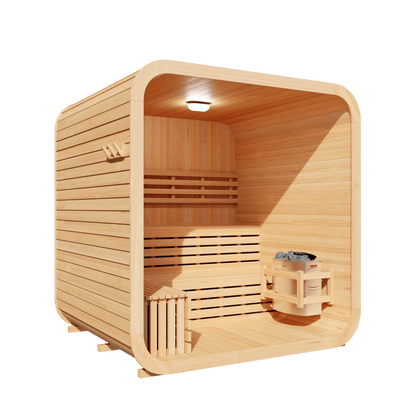 KOVE Cube Sauna 3–4 Person Outdoor Sauna – Premium Spruce Wood, 6kW Harvia Heater, Modern Cube Design