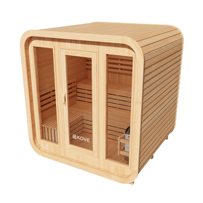 KOVE Cube Sauna 3–4 Person Outdoor Sauna – Premium Spruce Wood, 6kW Harvia Heater, Modern Cube Design