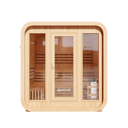 KOVE Cube Sauna 3–4 Person Outdoor Sauna – Premium Spruce Wood, 6kW Harvia Heater, Modern Cube Design