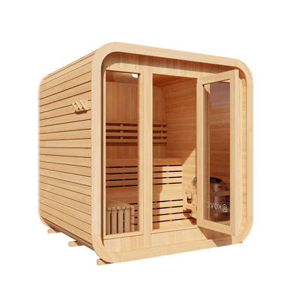 KOVE Cube Sauna 3–4 Person Outdoor Sauna – Premium Spruce Wood, 6kW Harvia Heater, Modern Cube Design