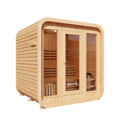 KOVE Cube Sauna 3–4 Person Outdoor Sauna – Premium Spruce Wood, 6kW Harvia Heater, Modern Cube Design