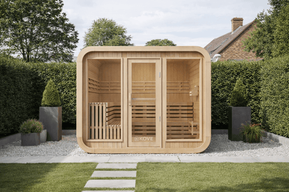 KOVE Cube Sauna 5–6 Person Outdoor Sauna – Premium Spruce Wood, 8kW Harvia Heater, Modern Cube Design