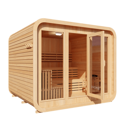 KOVE Cube Sauna 5–6 Person Outdoor Sauna – Premium Spruce Wood, 8kW Harvia Heater, Modern Cube Design