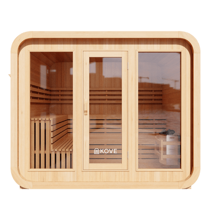 KOVE Cube Sauna 5–6 Person Outdoor Sauna – Premium Spruce Wood, 8kW Harvia Heater, Modern Cube Design