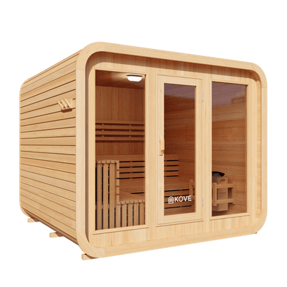 KOVE Cube Sauna 5–6 Person Outdoor Sauna – Premium Spruce Wood, 8kW Harvia Heater, Modern Cube Design
