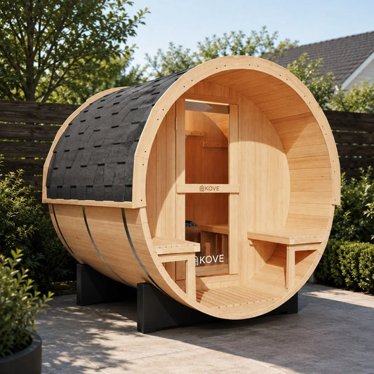 KOVE Outdoor Barrel Sauna – 1–2 Person Garden Sauna with 4.5kW Harvia Electric Heater