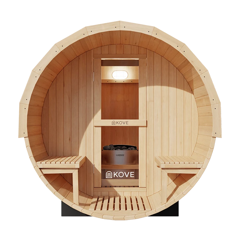 KOVE Outdoor Barrel Sauna – 1–2 Person Garden Sauna with 4.5kW Harvia Electric Heater