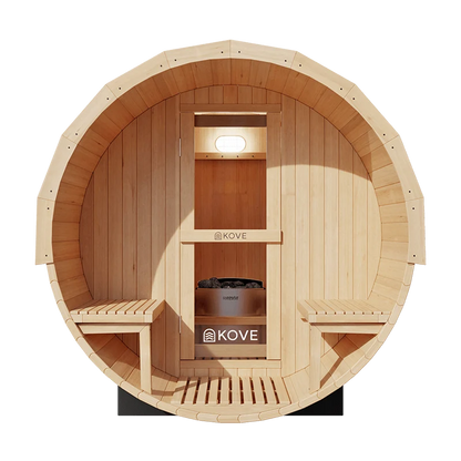KOVE Outdoor Barrel Sauna – 1–2 Person Garden Sauna with 4.5kW Harvia Electric Heater