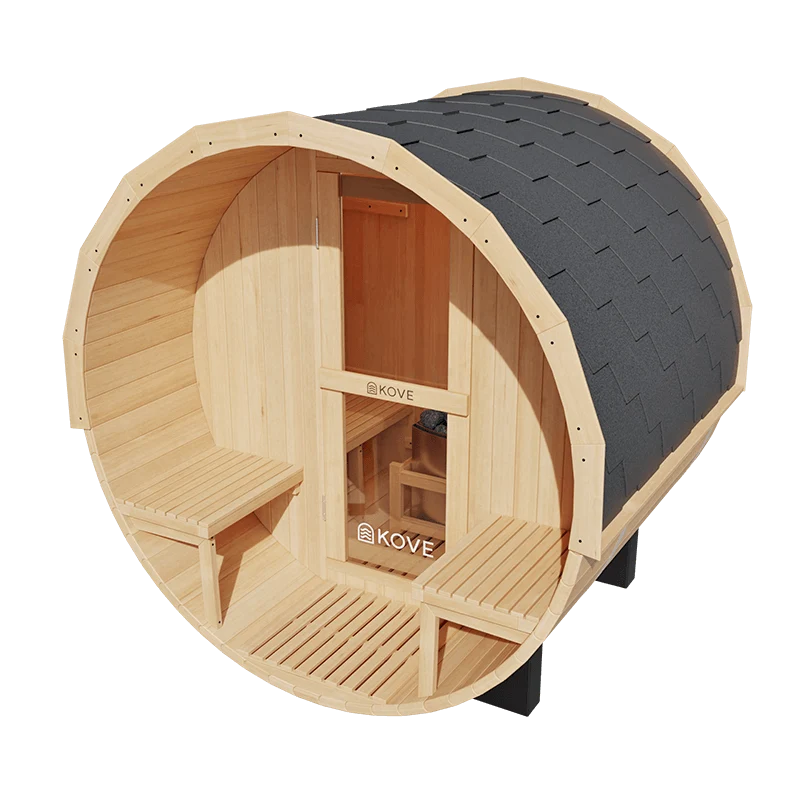 KOVE Outdoor Barrel Sauna – 1–2 Person Garden Sauna with 4.5kW Harvia Electric Heater