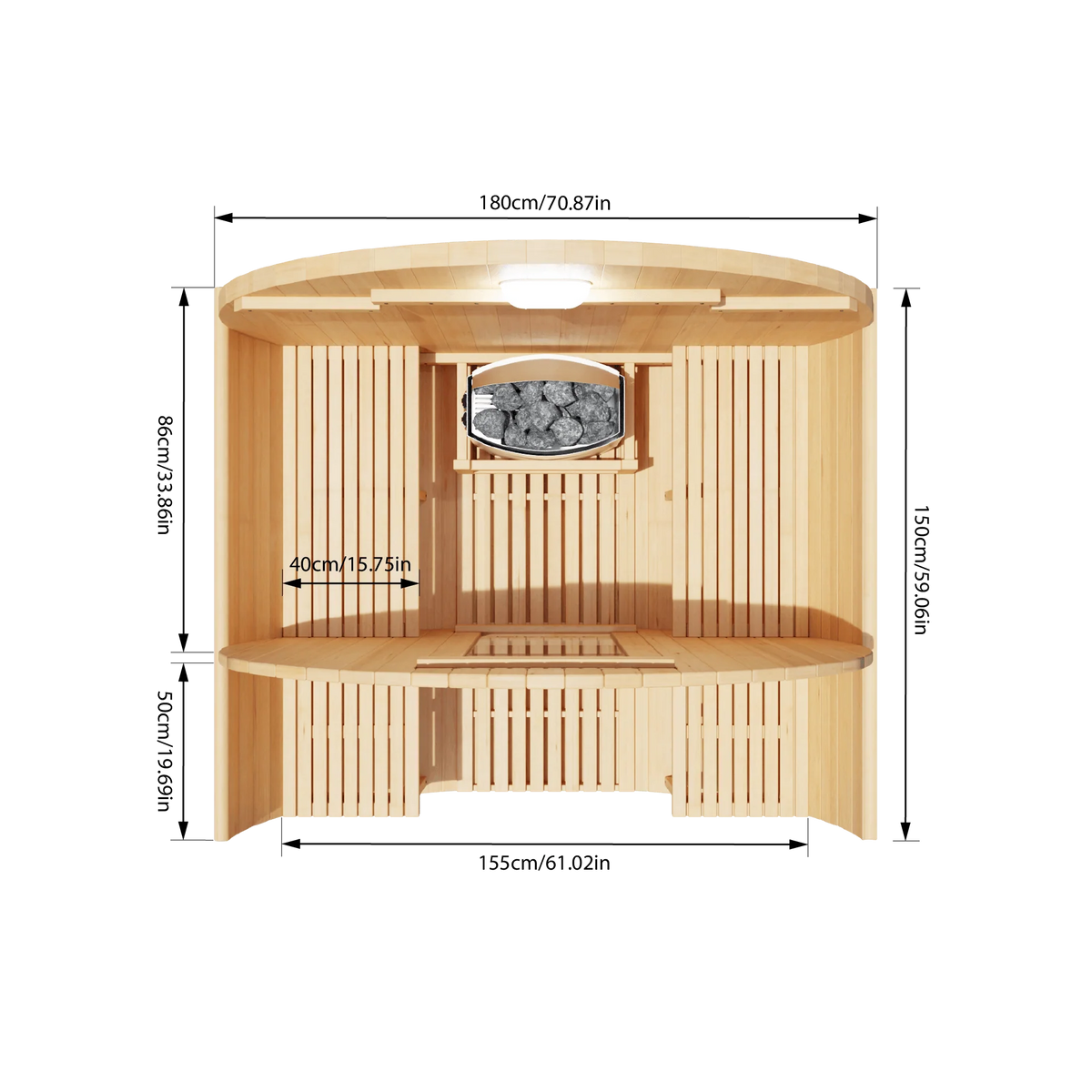 KOVE Outdoor Barrel Sauna – 1–2 Person Garden Sauna with 4.5kW Harvia Electric Heater