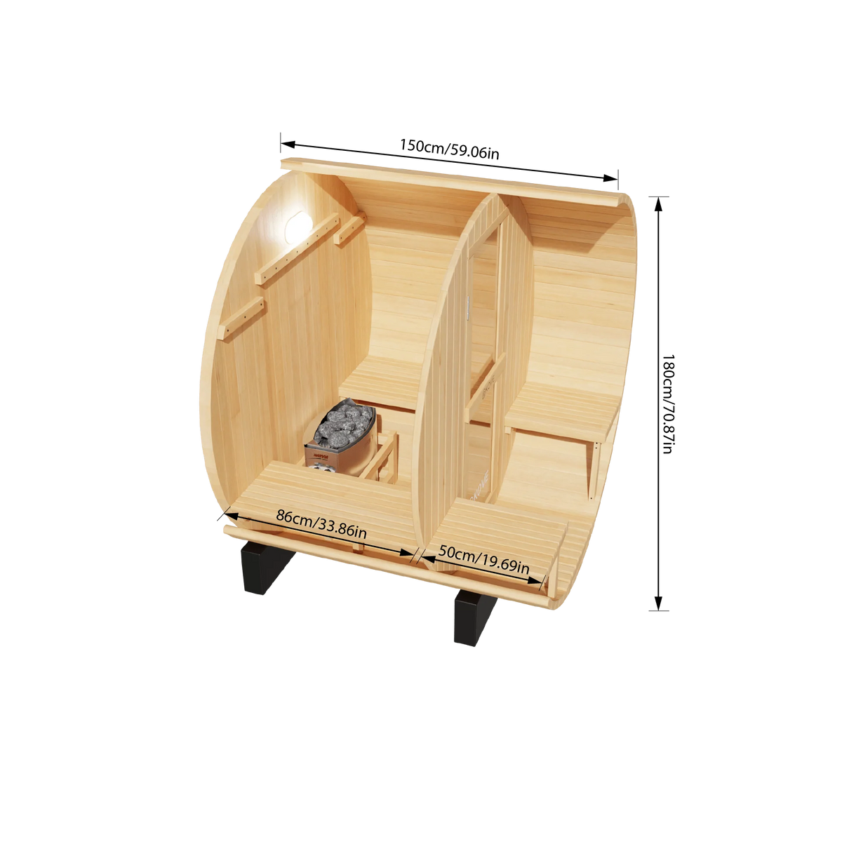 KOVE Outdoor Barrel Sauna – 1–2 Person Garden Sauna with 4.5kW Harvia Electric Heater