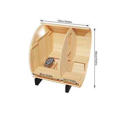 KOVE Outdoor Barrel Sauna – 1–2 Person Garden Sauna with 4.5kW Harvia Electric Heater