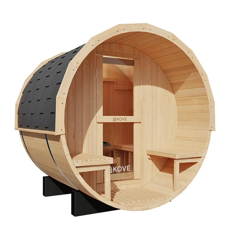 KOVE Outdoor Barrel Sauna – 1–2 Person Garden Sauna with 4.5kW Harvia Electric Heater
