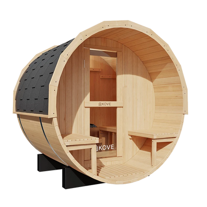 KOVE Outdoor Barrel Sauna – 1–2 Person Garden Sauna with 4.5kW Harvia Electric Heater