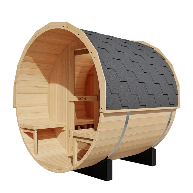 KOVE Outdoor Barrel Sauna – 1–2 Person Garden Sauna with 4.5kW Harvia Electric Heater