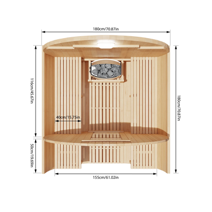 KOVE Outdoor Barrel Sauna – 3–4 Person Garden Sauna with 6kW Harvia Electric Heater