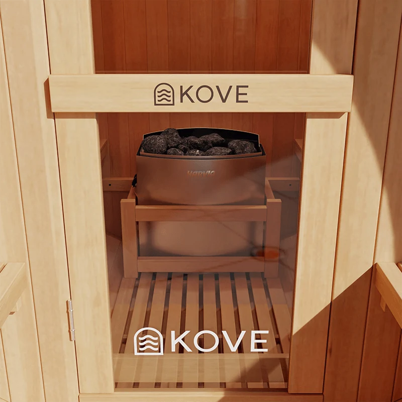 KOVE Outdoor Barrel Sauna – 3–4 Person Garden Sauna with 6kW Harvia Electric Heater