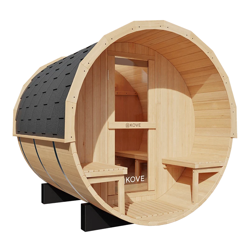 KOVE Outdoor Barrel Sauna – 3–4 Person Garden Sauna with 6kW Harvia Electric Heater